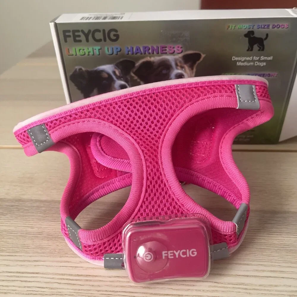 🆕 Feycig LED Light Up Rechargeable Dog Harness in Hot Pink